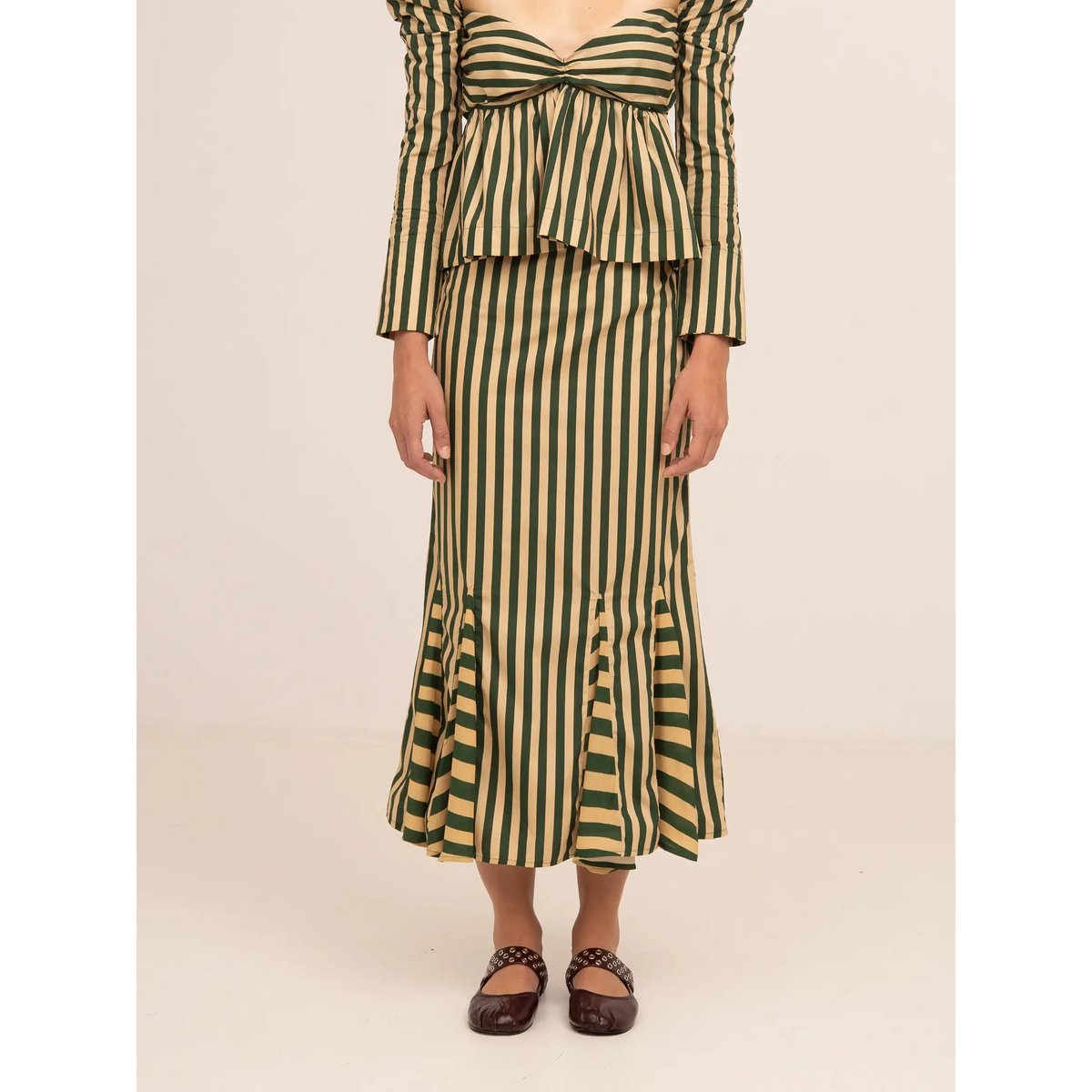 Falda Midi De Rayas Verde Garland
