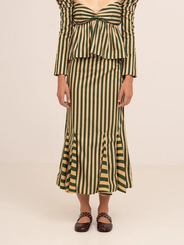 Falda Midi De Rayas Verde Garland