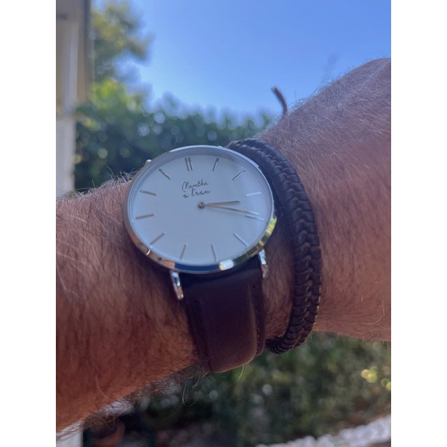 Reloj de Hombre La Véritable Correa de piel marrón con fondo cromado blanco