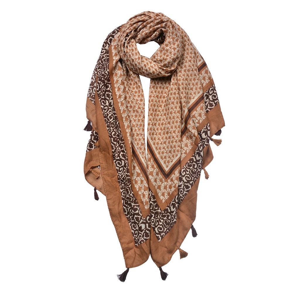 Scarf Ladies Print 90x180 cm Brown Synthetic Shawl Ladies