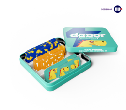 Dino-themed first aid kit with colorful dinosaur-shaped bandages.