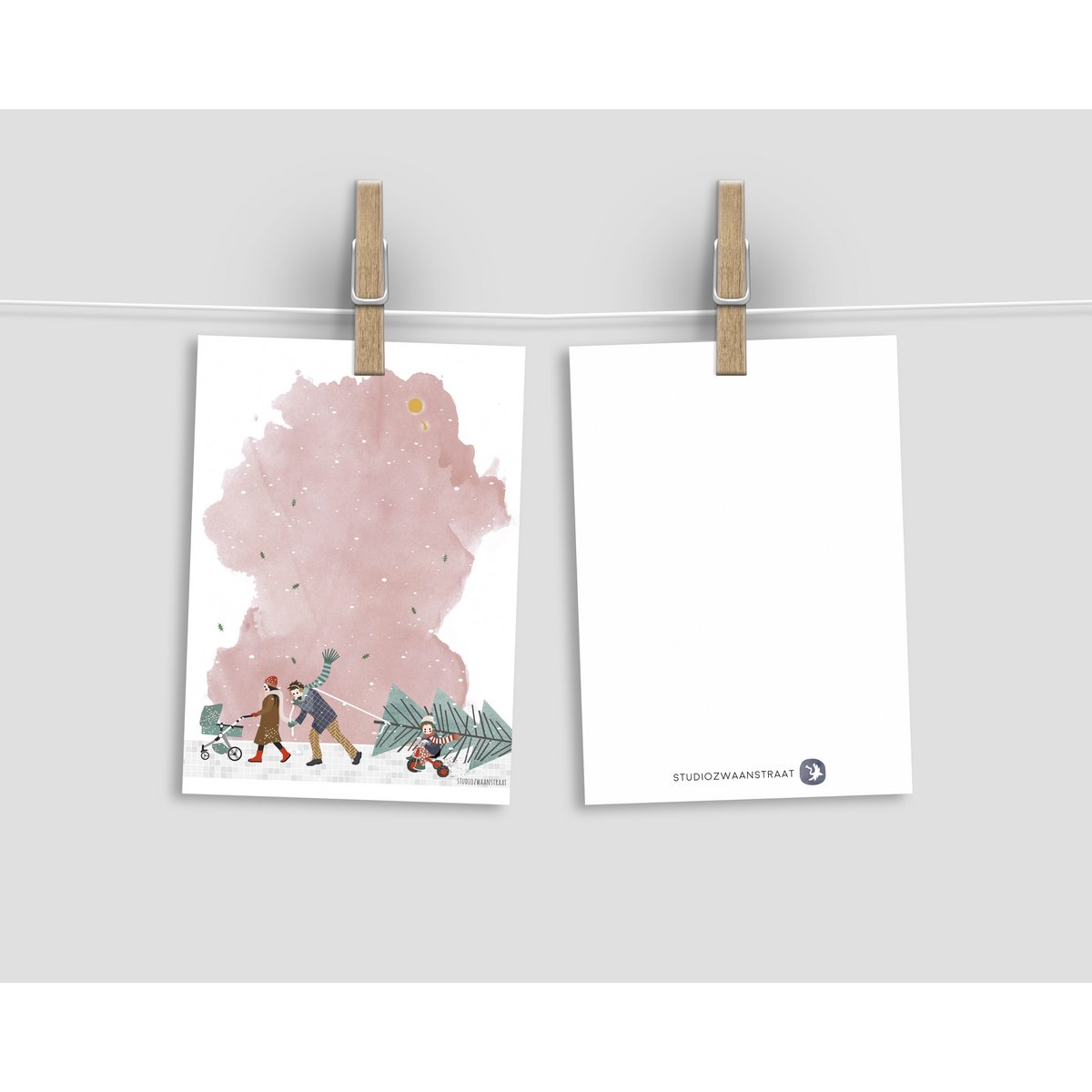 postcard - series 'Christmas' - 'how to get that tree home' - walking