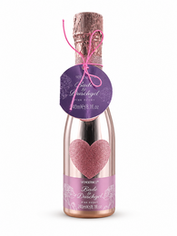  Rose pink shower gel bottle with heart design, 240ml piccolo size, purple label, glitter finish