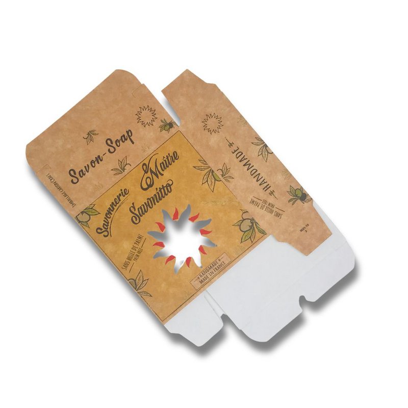 Cardboard case with opening for 100G square soap
