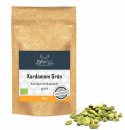 Wilde kardemom capsules heel, groen, bio, 100g