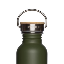 Butelka do picia ze stali nierdzewnej, szczelna zakrętka bambusowa, zielona 750 ml