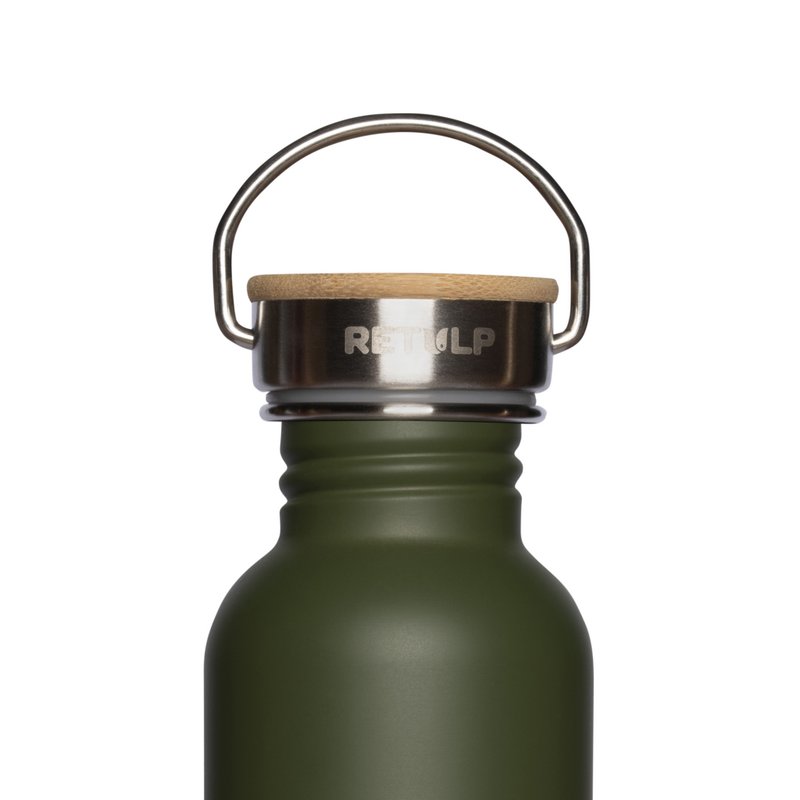 Butelka do picia ze stali nierdzewnej, szczelna zakrętka bambusowa, zielona 750 ml