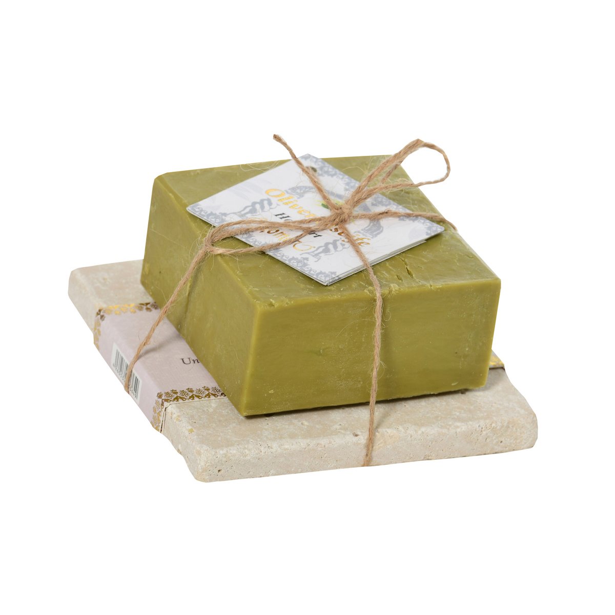 Hausart Olivenseife grün 200 g + Travertin Set
