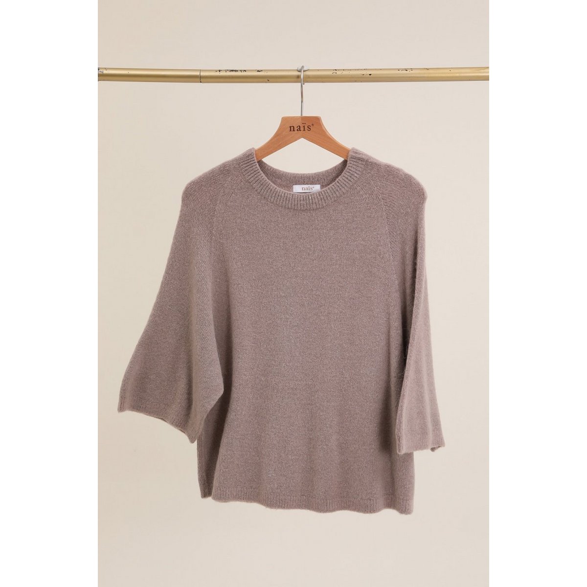 Pull col rond manches raglan 3/4 en alpaga et laine