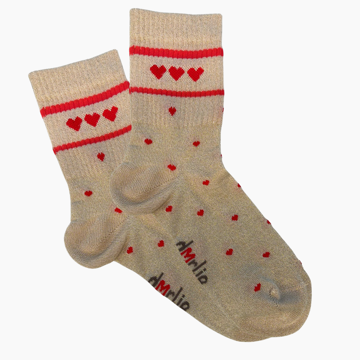 Calzino Lovely Glitter Hearts Corallo