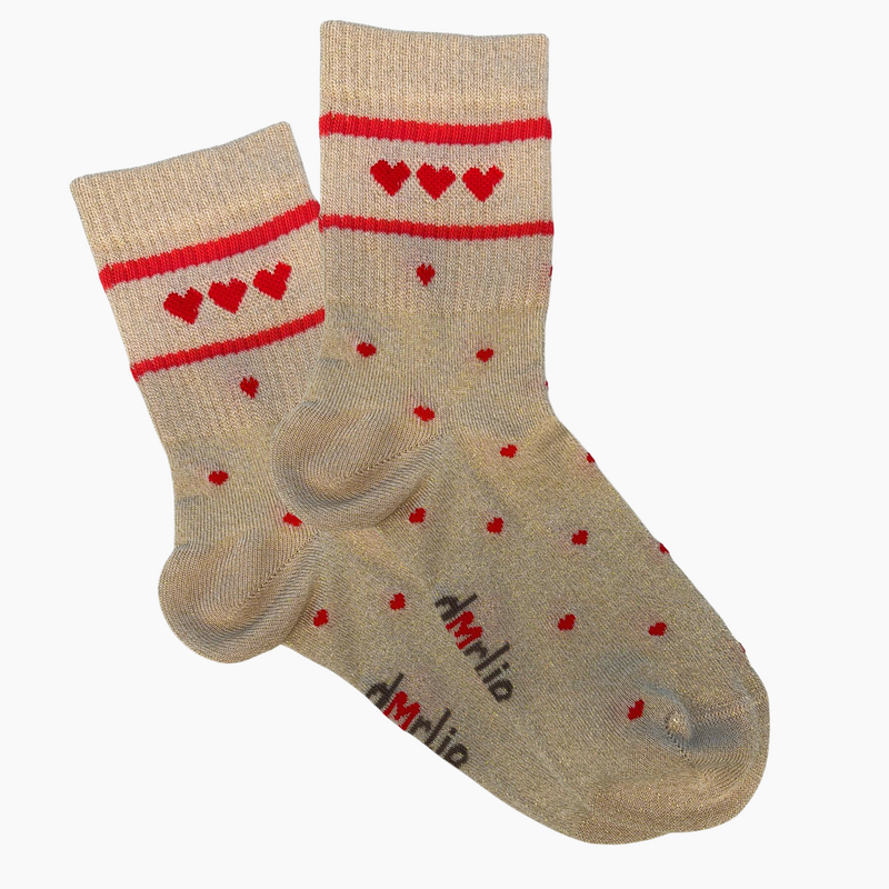 Calzino Lovely Glitter Hearts Corallo