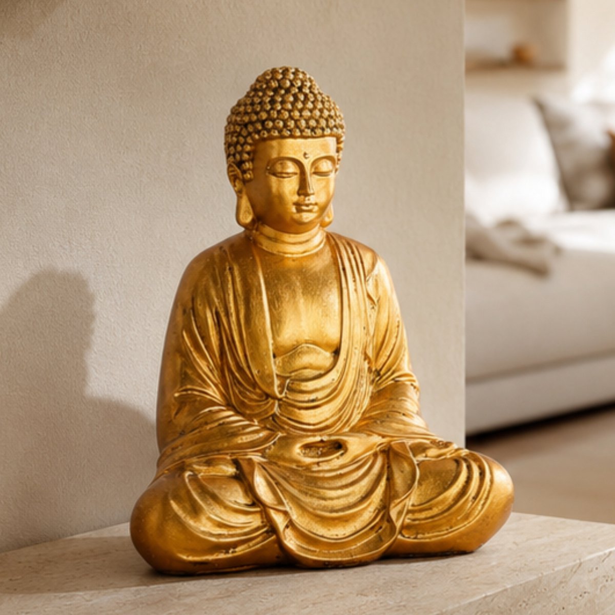 Estatua de Buda de Meditación Dorada - Estatuilla de Decoración Zen y Feng Shui - Lleva la Espiritualidad a tu Interior y un Ambiente Relajante - Estatua de la Suerte