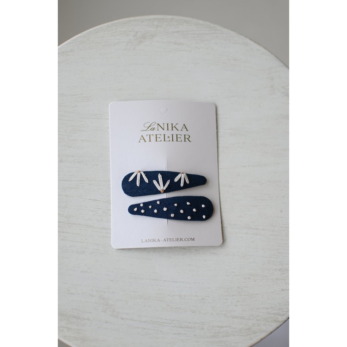 Barrettes bleu foncé bloom + pois