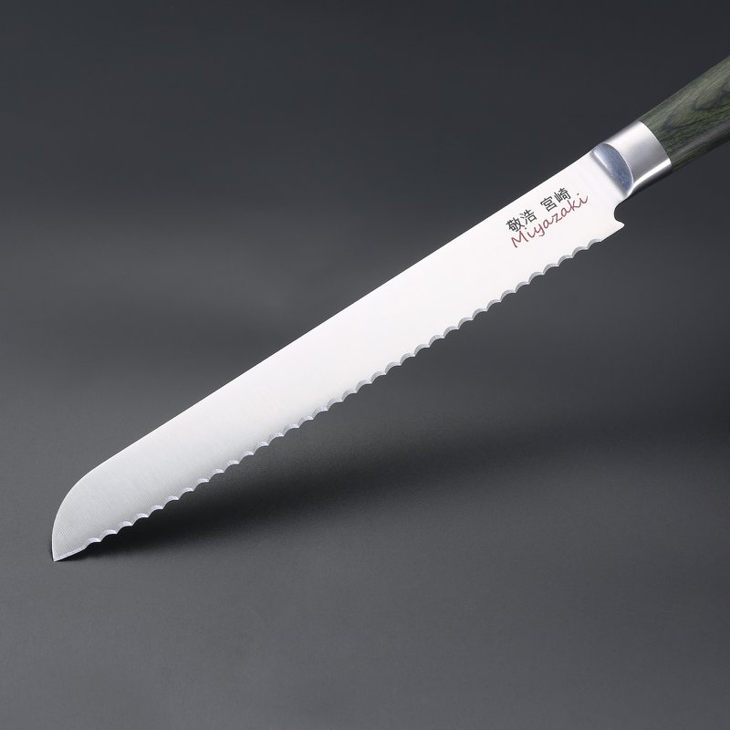 Miyazaki Kodawari Brotmesser 9", Griff Pakkaholz grün