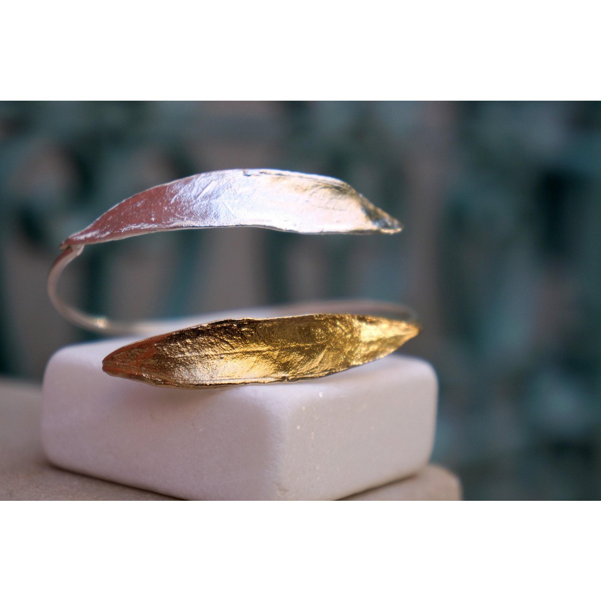 Gold Olive Leaf Bracelet, Gold-Plated Sterling Silver Jewelry, Silver Cuff, Gift for Her, Birthday Gift for Women, Handmade Jewelry
