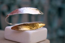 Gold Olive Leaf Bracelet, Gold-Plated Sterling Silver Jewelry, Silver Cuff, Gift for Her, Birthday Gift for Women, Handmade Jewelry