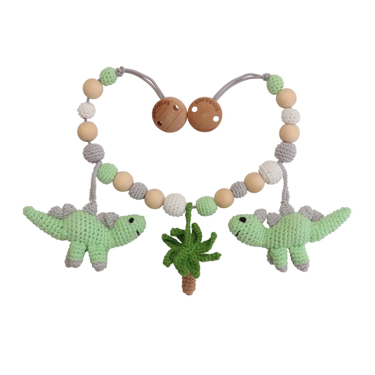 Crocheted stroller chain dinosaur DINO in mint