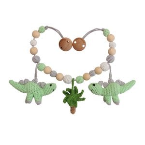 Gehäkelte Kinderwagenkette Dinosaurier DINO in Mint
