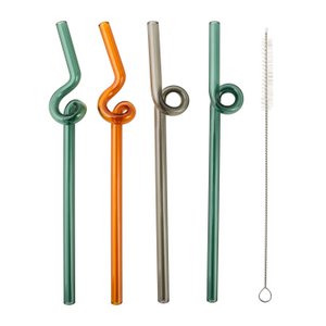 Glass Straw PETER Set of 4 20cm with Brush