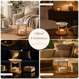 Brûle parfum Série Simplicity - Athena - Céramique Laquée et Bambou - Idée Cadeau - Décoration Simple Moderne