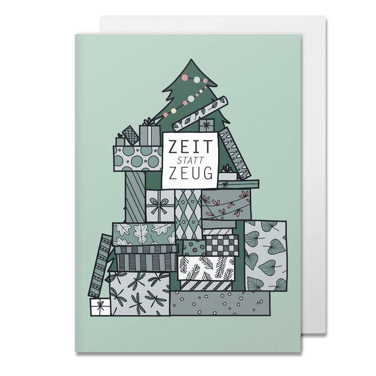 Temps de carte pliante au lieu de trucs, pile de cadeaux avec arbre de Noël