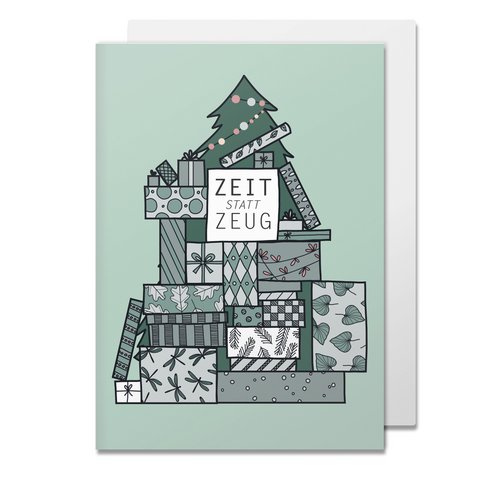 Folding card time instead of stuff, pile of presents with Christmas tree