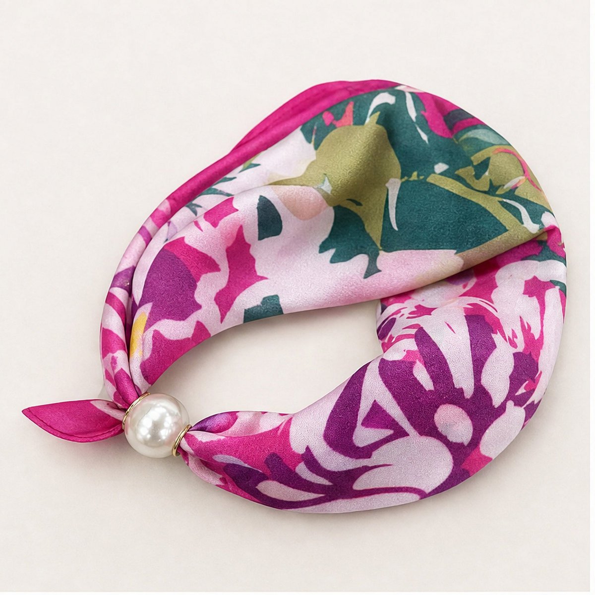 HS Pearl Scarf Satin Print Flowers - Multiple Prints