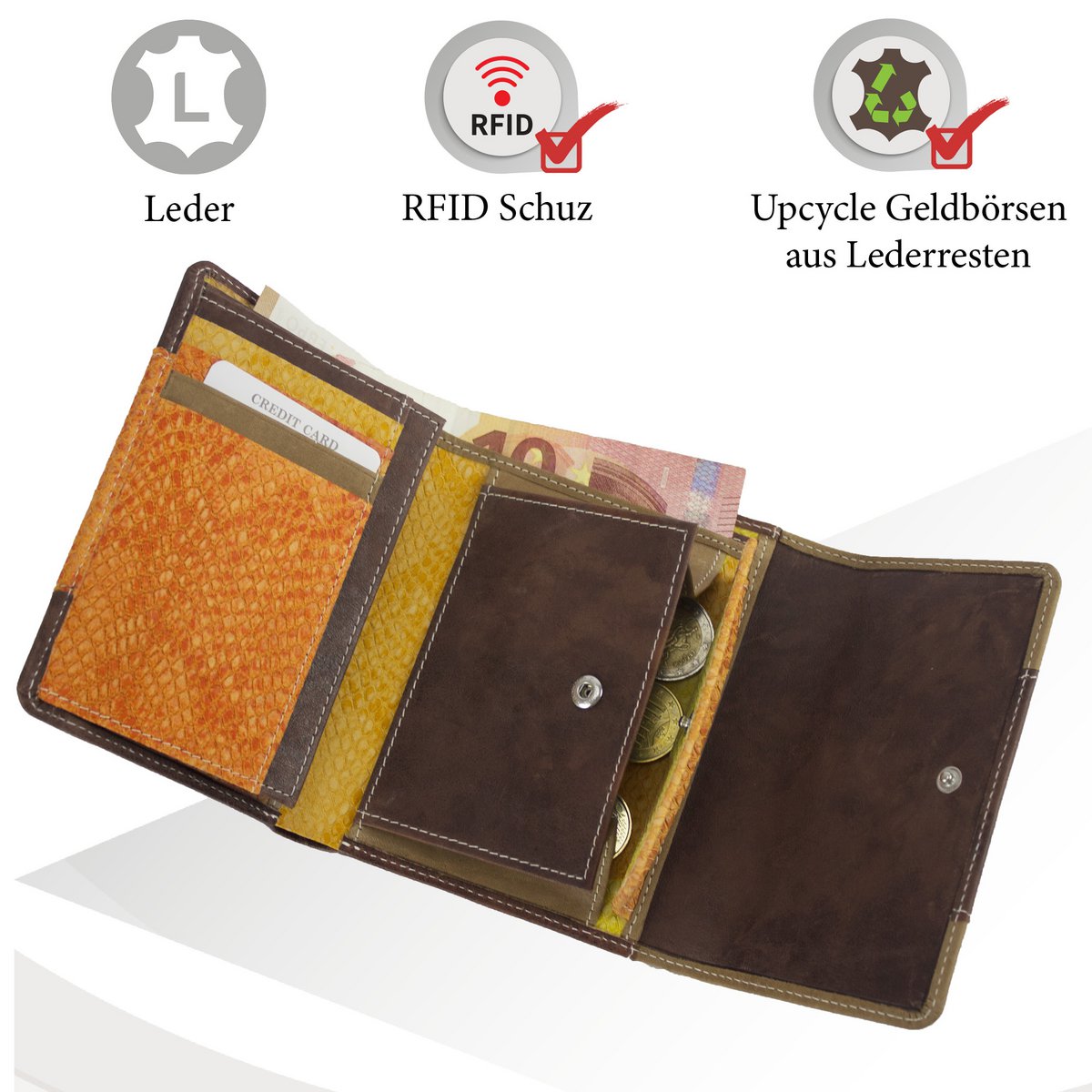 Sunsa damesportemonnee. Leren portemonnee. Portemonnee met RFID-bescherming. Portemonnee gemaakt van overgebleven leer. middelgrote portemonnee voor dames met veel creditcardvakjes - portemonnee voor dames, cadeau-idee