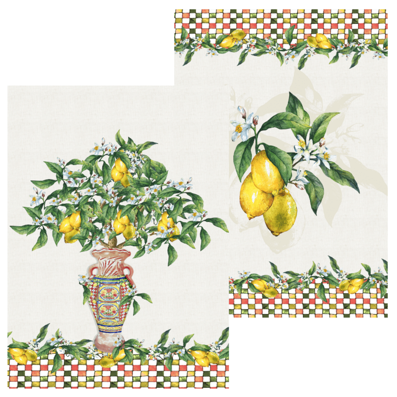 Set 2 Tea Towels 50x70cm - Lemon
