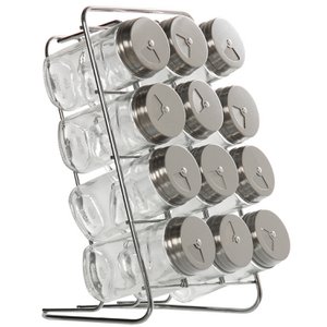 SET OF 12 GLASS SPICE RACKS WITH STAINLESS STEEL LID WITH METAL SUPPORT _14X15X22CM-JAR_°4X9.5CM ST82870
