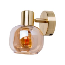 Spot muro di vetro "Libby", classica lampada da parete in metallo color ottone e vetro colorato in ambra, con presa E14, per sala da pranzo, soggiorno, corridoio o ufficio, 16 cm