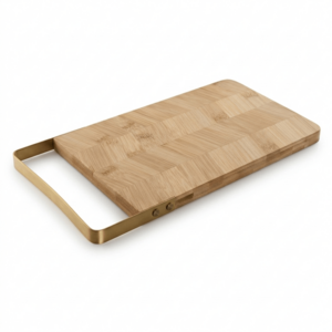 Schneidebrett LORENZO Bambus mit Metallgriff 35,5 x 17,5 cm – Luxus-Servierbrett für die Küche