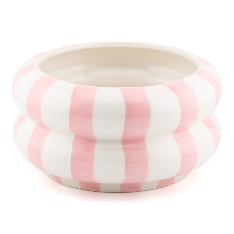Aardewerk schaal striped roze