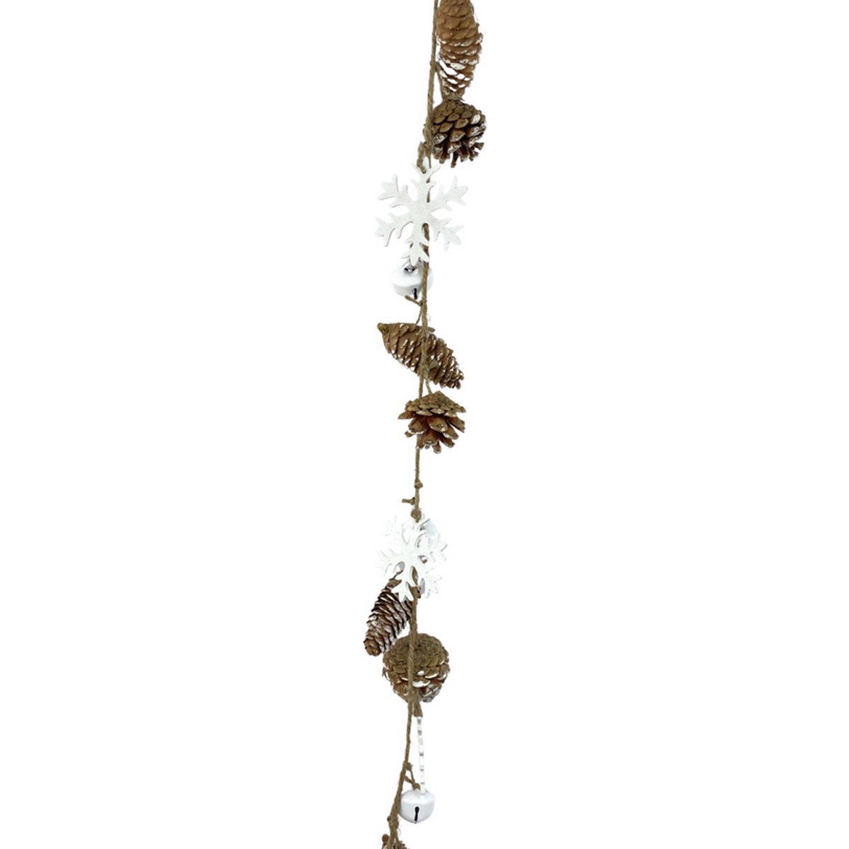 Guirlande décoration de Noël - Guirlande Pomme de Pin Flocon | 75cm | Guirlande de Noël extra longue en matériaux naturels | blanche