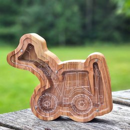Wooden Piggy Bank Tractor (M/L, 3 farver)