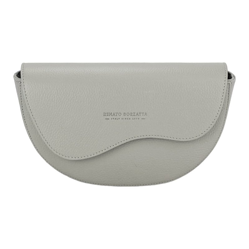 RB1027BO | Bolso bandolera redondeado para mujer en piel auténtica Made in Italy. Bandolera de piel extraíble y ajustable. Accesorios Níquel Pulido - Color Hielo - Dimensiones: 25 x 15 x 9 cm