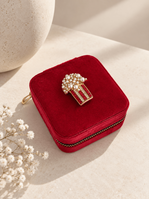 Popcorn - Velvet Jewelery Box with Jewel Brooch