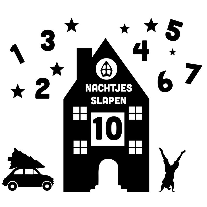 Fensteraufkleber Countdown Haus statisch - Weihnachten und Sinterklaas