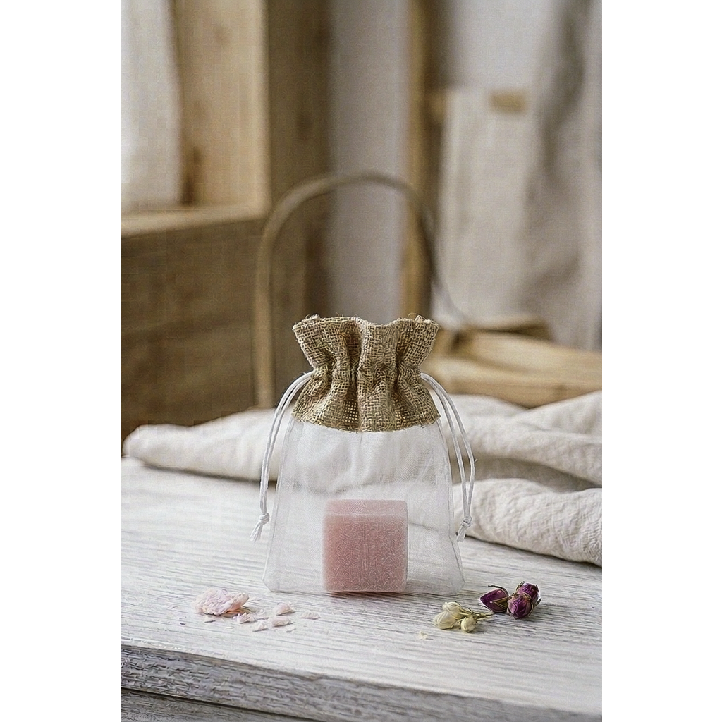 Giftbag made of organza and jute with string (10 pcs)