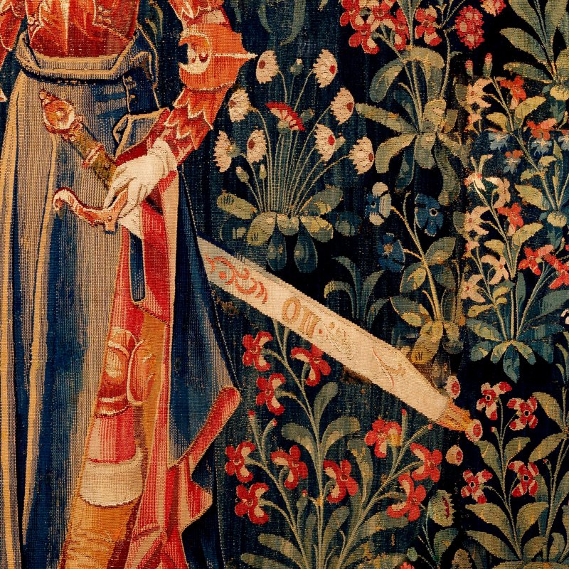 Middelalderlig Amazon Queen Millefleurs Vægtapet — Navy Floral Warrior | MEV012