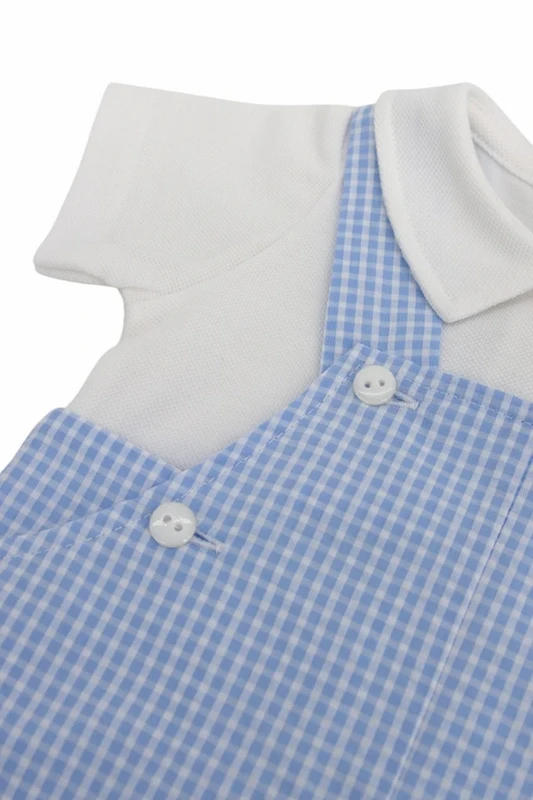 Baby Boy Kort Gingham Dungaree, Blå