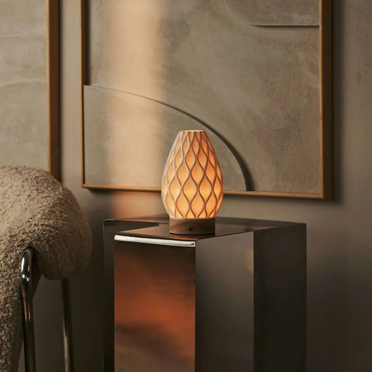 Vela Light Brown Wooden Rechargeable Table Lamp