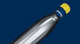 Stainless steel water bottle in night blue and yellow colors, with a capacity of 500ml, suitable for travel.