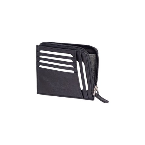 RB10793A | Karten-/Dokumentenetui mit Reißverschluss und RFID-Schutz aus echtem Vollnarbenleder mit leichter Narbung. Schwarze Farbe. Abmessungen: 12 x 9 x 0,5 cm