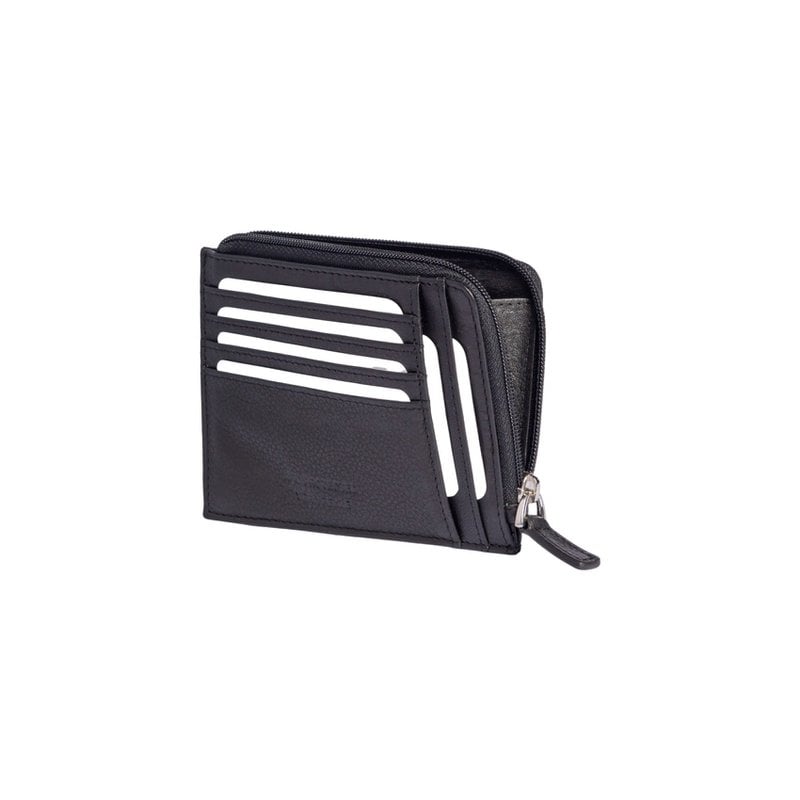 RB10793A | Karten-/Dokumentenetui mit Reißverschluss und RFID-Schutz aus echtem Vollnarbenleder mit leichter Narbung. Schwarze Farbe. Abmessungen: 12 x 9 x 0,5 cm