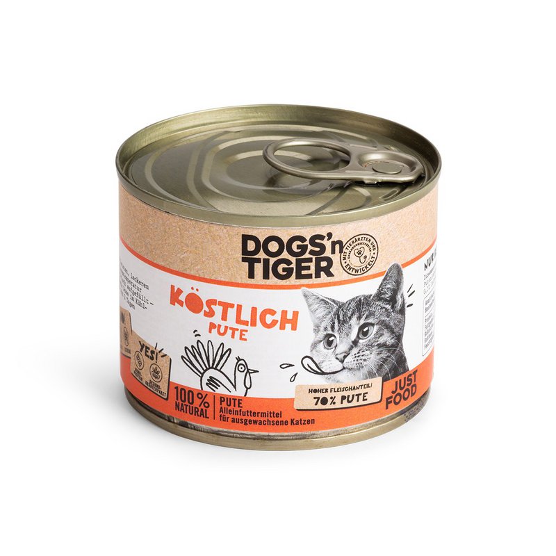 Dogs'n Tiger Adult Premium, nourriture pour chat, délicieuse nourriture humide, sans céréales, huile de dinde et de lin