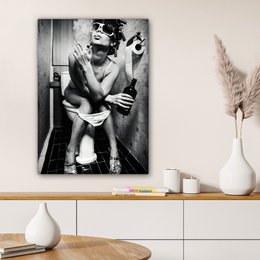 Canvas Painting - Wall Decoration Woman - Vintage - Curles - Toilet - Cigarette - Wall Decoration Living Room - Bedroom Decoration - Room Accessories - Canvas Paintings