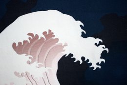 Wall hanging wave & cranes fabric 90x130 cm blue cotton