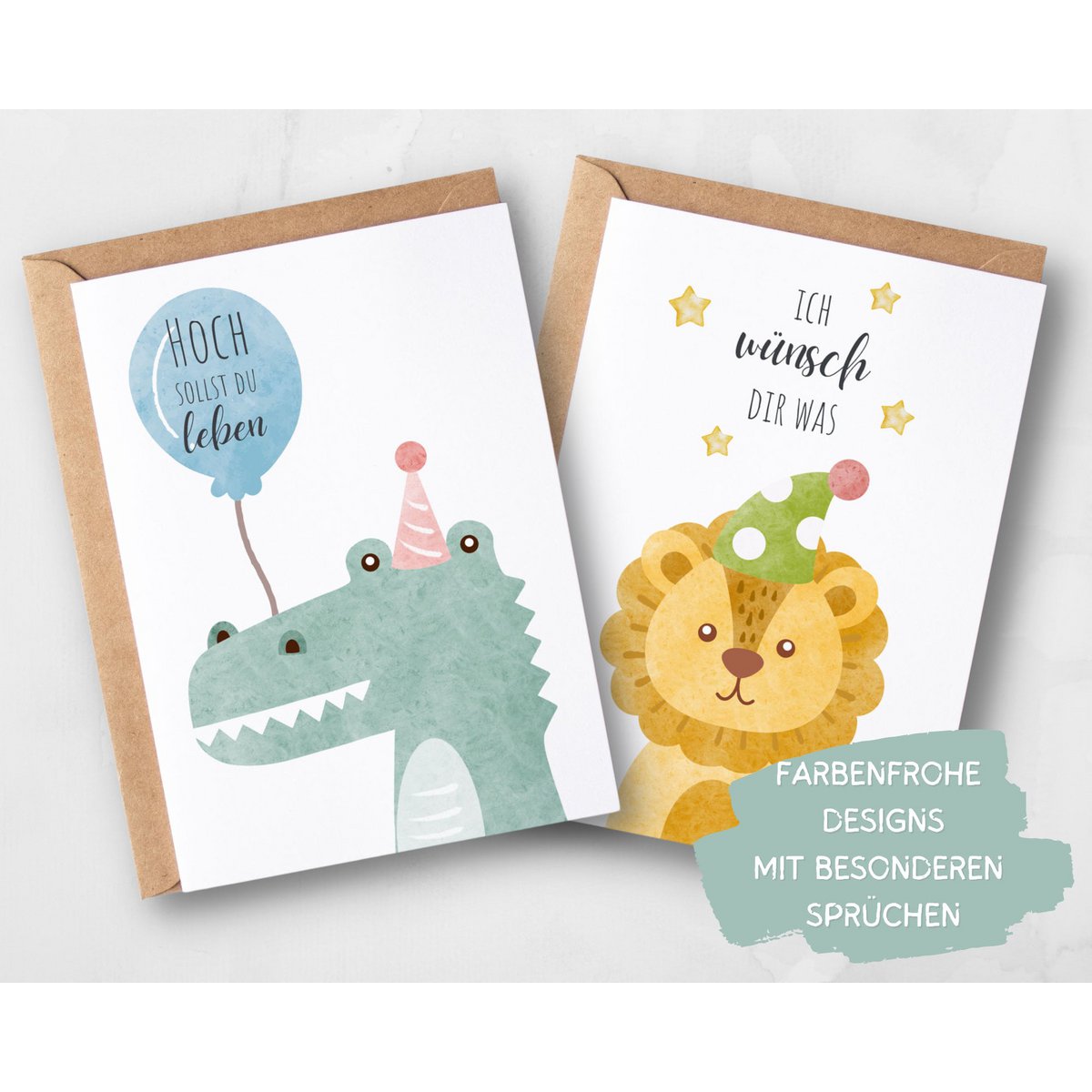 Juego de tarjetas de cumpleaños para niños y adultos con animales, 5 tarjetas plegables con sobres, juego de tarjetas de felicitación de cumpleaños