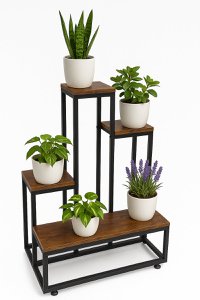 Metal plant rack with wooden shelves from Naturn Living | Plant etagere | Spice rack | Flower rack indoors - outdoors | Plant stand | Plant column | Matte black copy